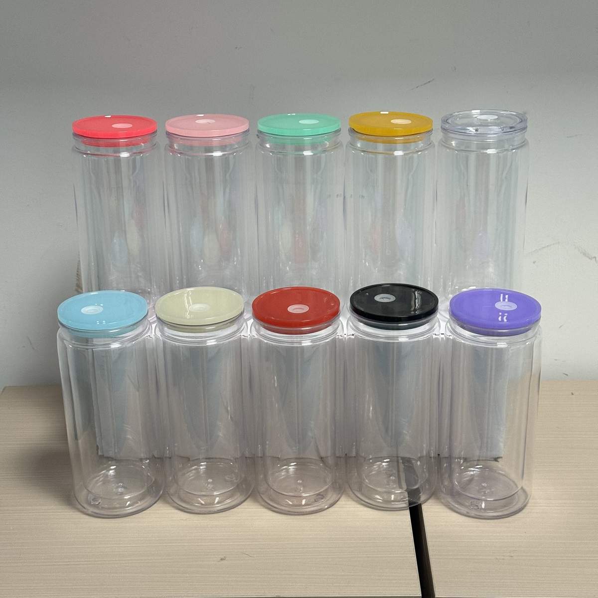 Libby clear doubled walled plastic snow globe tumbler's/ beackers all 5 colour one of each